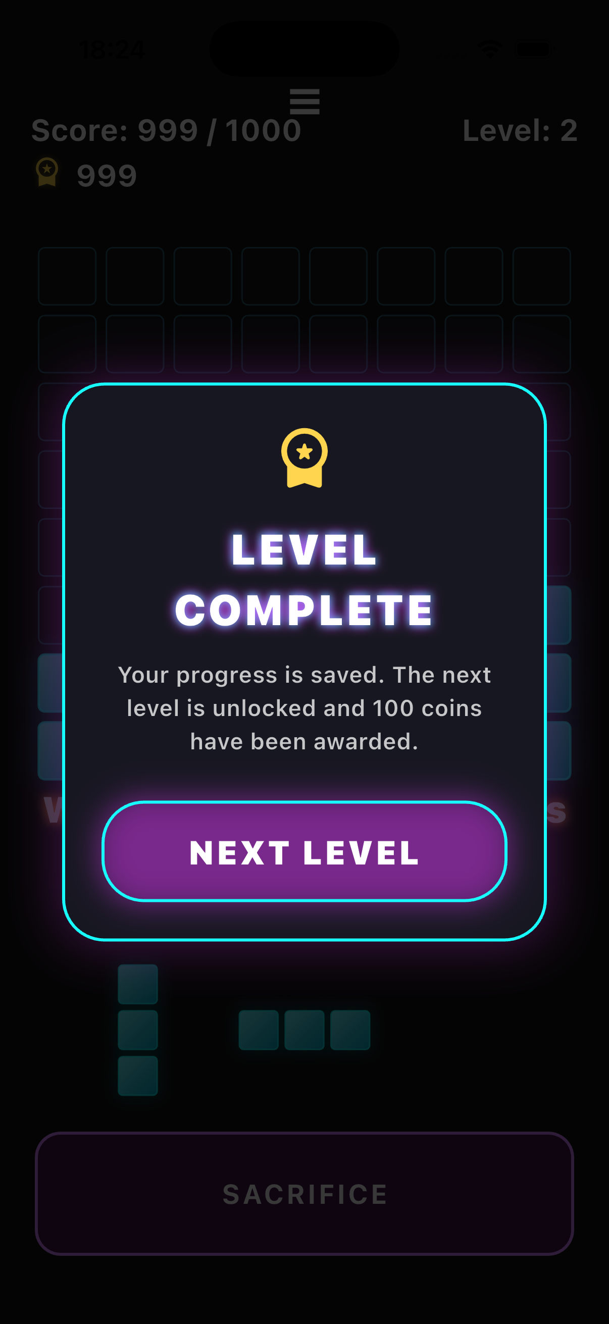 Placeholder screenshot showing the Blockverse level complete screen